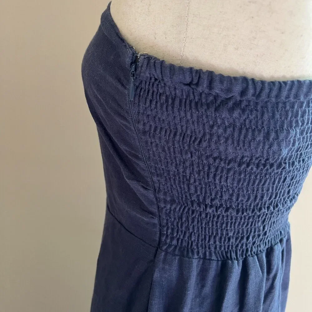 Faithfull The Brand Das Flores Navy Linen Strapless Maxi Dress‎ Euro Summer Sz S